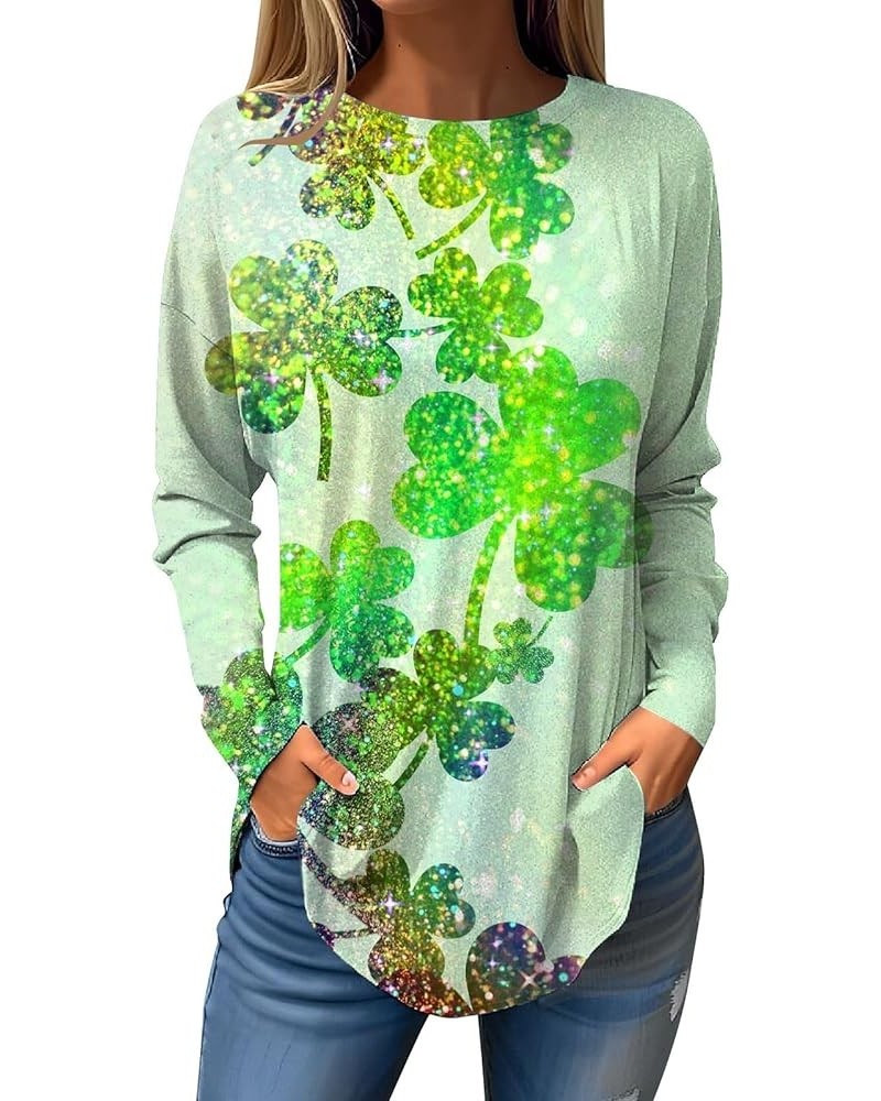Oversized Club Shirts Woman Modern Long Sleeve St. Patrick'sPrint Crewneck Stretchy Fitted Shirt Womens 03fluorescent Green $...