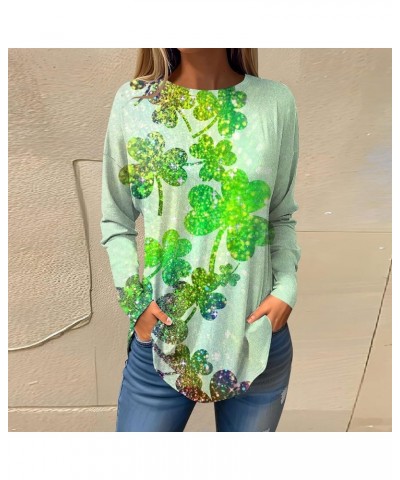 Oversized Club Shirts Woman Modern Long Sleeve St. Patrick'sPrint Crewneck Stretchy Fitted Shirt Womens 03fluorescent Green $...