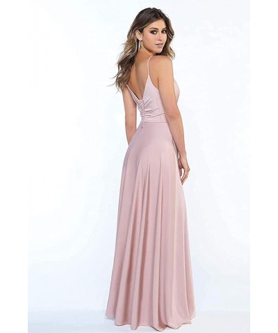 Women's Spaghetti Straps Slit Satin Prom Dresses Long V Neck A-Line Evening Formal Gowns Wine Red $32.44 Dresses