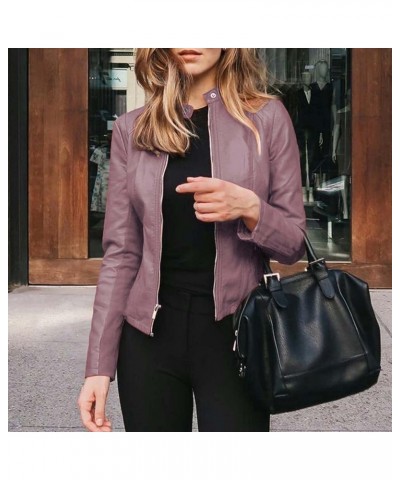 Womens Leather Jacket 2023 Fashion Faux Suede Biker Jackets Fall Zip Up Pu Motorcycle Slim Fit Coats With Pockets 02 Pu-purpl...