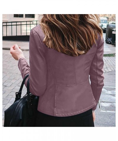 Womens Leather Jacket 2023 Fashion Faux Suede Biker Jackets Fall Zip Up Pu Motorcycle Slim Fit Coats With Pockets 02 Pu-purpl...