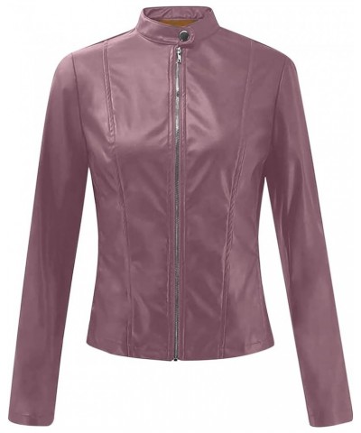 Womens Leather Jacket 2023 Fashion Faux Suede Biker Jackets Fall Zip Up Pu Motorcycle Slim Fit Coats With Pockets 02 Pu-purpl...