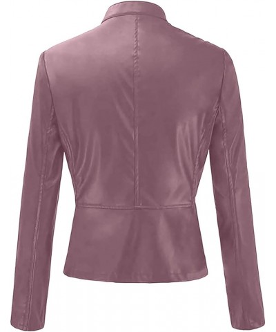 Womens Leather Jacket 2023 Fashion Faux Suede Biker Jackets Fall Zip Up Pu Motorcycle Slim Fit Coats With Pockets 02 Pu-purpl...