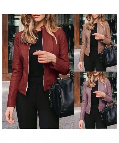 Womens Leather Jacket 2023 Fashion Faux Suede Biker Jackets Fall Zip Up Pu Motorcycle Slim Fit Coats With Pockets 02 Pu-purpl...