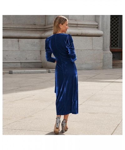 Women Velvet Dress Long Sleeve Ruched Bodycon Christmas Wedding Evening Cocktail Party Gown Fall Winter Clothes Blue $21.17 D...