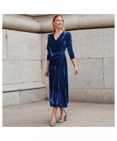 Women Velvet Dress Long Sleeve Ruched Bodycon Christmas Wedding Evening Cocktail Party Gown Fall Winter Clothes Blue $21.17 D...