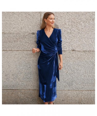 Women Velvet Dress Long Sleeve Ruched Bodycon Christmas Wedding Evening Cocktail Party Gown Fall Winter Clothes Blue $21.17 D...