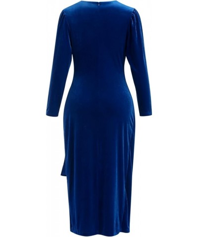Women Velvet Dress Long Sleeve Ruched Bodycon Christmas Wedding Evening Cocktail Party Gown Fall Winter Clothes Blue $21.17 D...