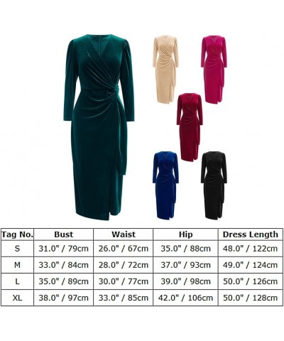 Women Velvet Dress Long Sleeve Ruched Bodycon Christmas Wedding Evening Cocktail Party Gown Fall Winter Clothes Blue $21.17 D...