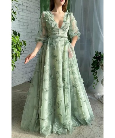 Women's 3D Butterfly Tulle Prom Dresses Long 3/4 Sleeves V Neck Corset Appliqued Formal Evening Party Gown Red $35.10 Dresses