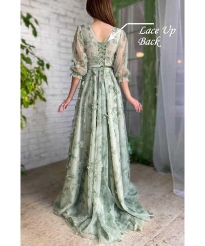 Women's 3D Butterfly Tulle Prom Dresses Long 3/4 Sleeves V Neck Corset Appliqued Formal Evening Party Gown Red $35.10 Dresses