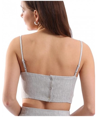 Womens Pure Linen Spaghetti Strap Crop Camisole Summer Strappy Tops Flax $14.99 Tanks