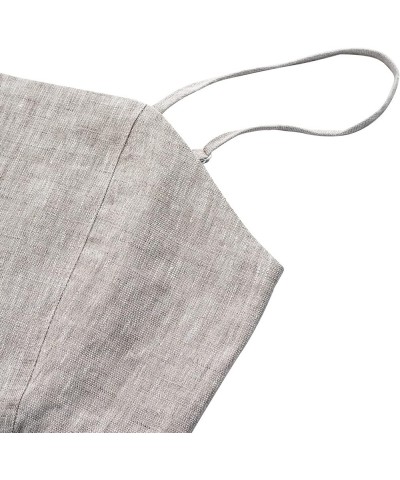 Womens Pure Linen Spaghetti Strap Crop Camisole Summer Strappy Tops Flax $14.99 Tanks