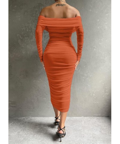 Women's Sexy One Shoulder Sleeveless Mesh Ruched Cocktail Party Midi Bodycon Dress Ae-brown $22.94 Dresses