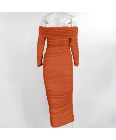 Women's Sexy One Shoulder Sleeveless Mesh Ruched Cocktail Party Midi Bodycon Dress Ae-brown $22.94 Dresses