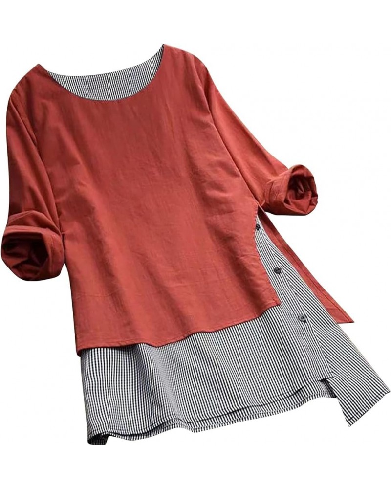 Tops Verano Mujer 2023 2024 Botón Blusa lino algodón Camisas sólido Manga Larga Cuello en V Ropa Camiseta Túnica Q3-orange $6...