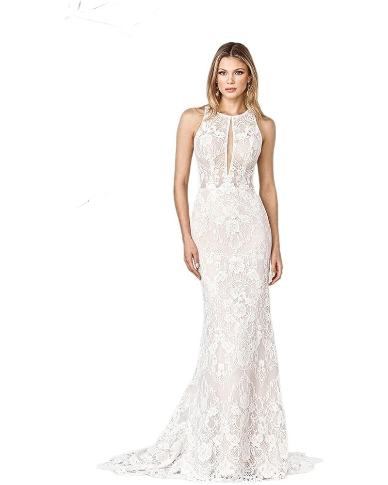 Women's Beach Spaghetti Strap Wedding Dresses for Bride 2024 Boho Long Lace Bridal Gowns for Wedding YMS041 L-ivory $70.38 Dr...