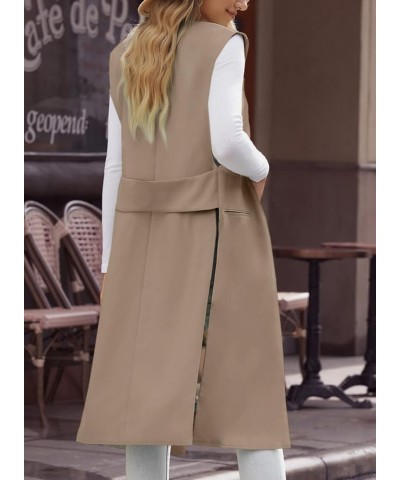 Womens Long Sleeveless Blazers Casual Open Front Office Blazers Jackets Work Suit Vest A Khaki $25.36 Vests