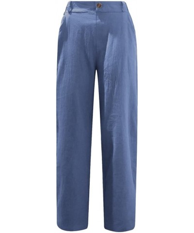 Cropped Pants for Women Casual Loose Fit Summer Linen Capri Pant High Waisted Straight Leg Comfy Trousers with Pockets J01-bl...