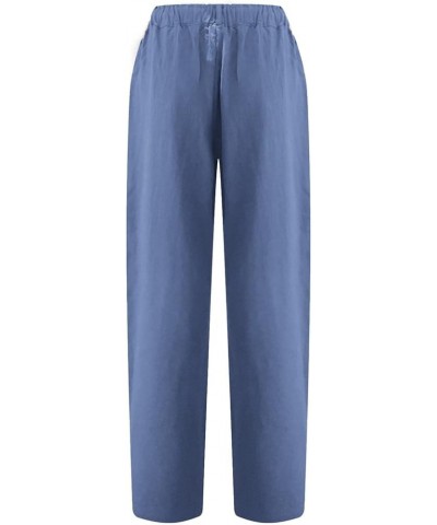 Cropped Pants for Women Casual Loose Fit Summer Linen Capri Pant High Waisted Straight Leg Comfy Trousers with Pockets J01-bl...