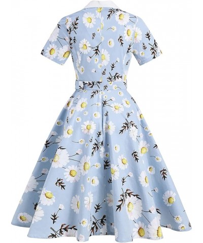 Women Notch Lapel Vintage V-Neck Cocktail Swing Dress 50s 60s Button up 1950s Rockabilly Prom Midi Evening Dress with Pockets...