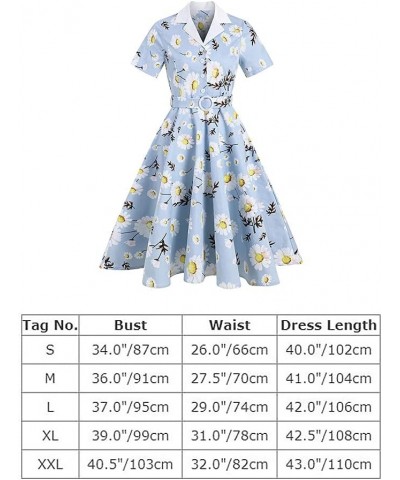 Women Notch Lapel Vintage V-Neck Cocktail Swing Dress 50s 60s Button up 1950s Rockabilly Prom Midi Evening Dress with Pockets...