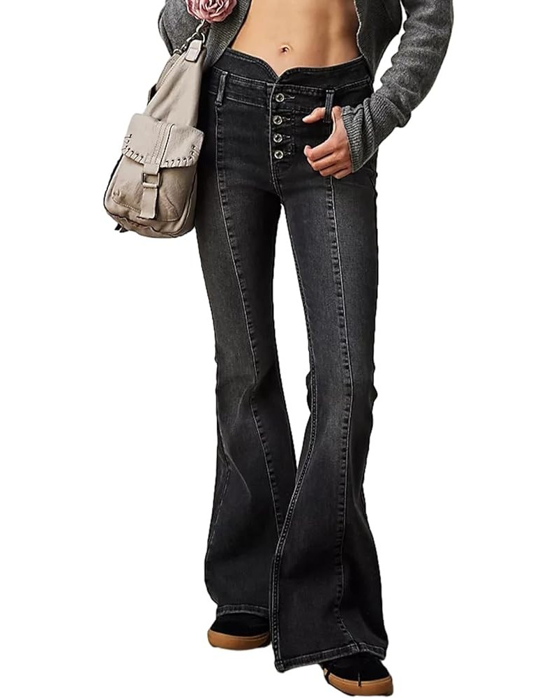 Women Slim Fit Jeans High Waisted Bell Bottom Flare Wide Leg Denim Trousers Casual Vintage Aesthetics Cargo Pants C-black $19...