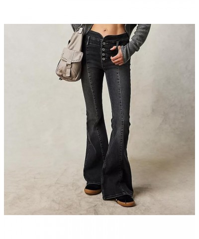 Women Slim Fit Jeans High Waisted Bell Bottom Flare Wide Leg Denim Trousers Casual Vintage Aesthetics Cargo Pants C-black $19...