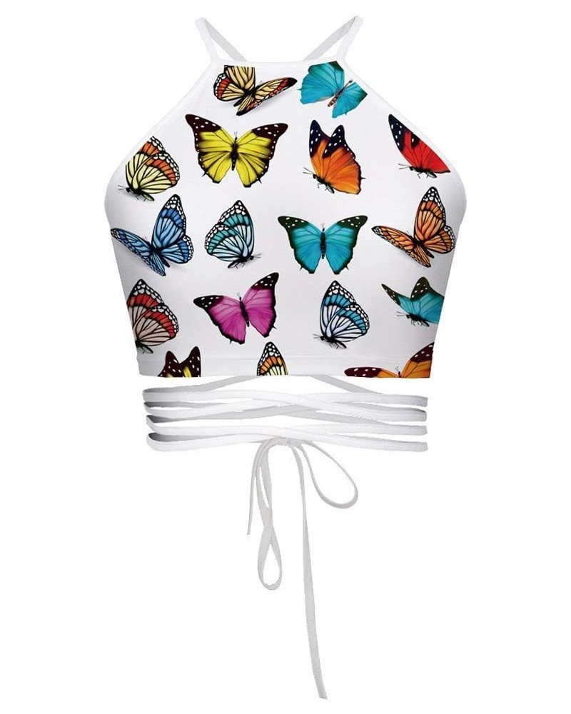 Women's Halter Cross Hollow Boho Bandage Tank Camis Crop Top Vest H-butterfly $9.43 Tanks