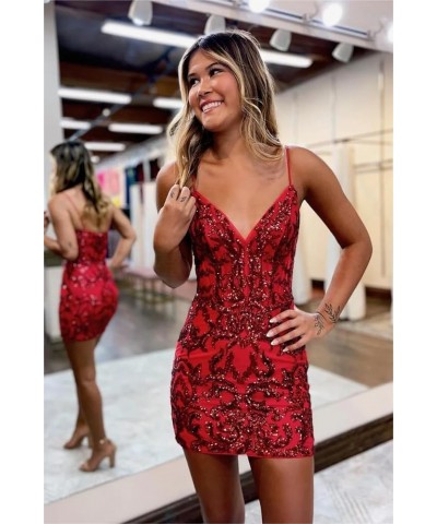 Women's Sequin Short Homecoming Dresses for Teens 2023 Sparkly V Neck Backless Formal Evening Prom Dress Burgundy $22.55 Dresses