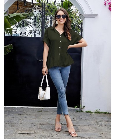 Women Button Down Shirts with Pockets Long/Short Sleeve Chiffon Office Blouses V Neck Casual Business Tops Slim Fit Army Gree...