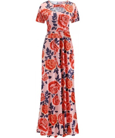 Womens Long & Short Sleeve Maxi Dress Floral Boho Print Casual Crewneck Tunic Dress Long High Waist Elastic Beach Dress Short...