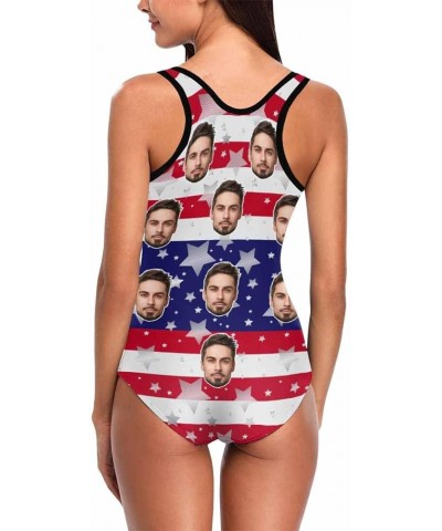 Custom Face on American Flag Sexy Women's One Piece Swimsuits Personalized Novelty Swimwear Bathing Suit S04 $15.65 Swimsuits