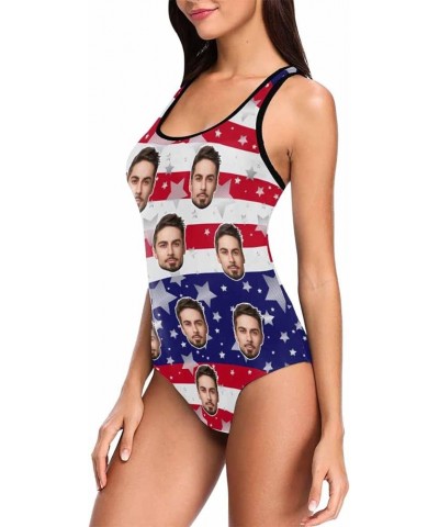 Custom Face on American Flag Sexy Women's One Piece Swimsuits Personalized Novelty Swimwear Bathing Suit S04 $15.65 Swimsuits