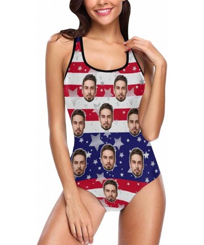 Custom Face on American Flag Sexy Women's One Piece Swimsuits Personalized Novelty Swimwear Bathing Suit S04 $15.65 Swimsuits