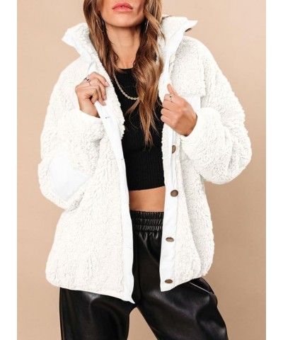 Womens Winter Sherpa Jackets Button Down Loose Lapel Collar Teddy Coats with Bust Pockets White $16.80 Coats
