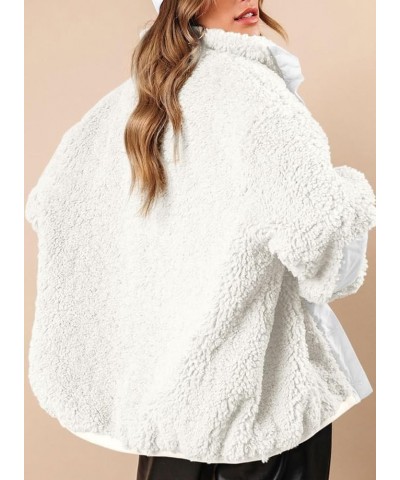 Womens Winter Sherpa Jackets Button Down Loose Lapel Collar Teddy Coats with Bust Pockets White $16.80 Coats
