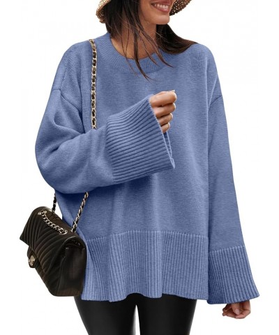 Women's 2023 Fall Winter Oversized Long Sleeve Crew Neck Knit Casual Loose Pullover Sweater Top Blue $23.76 Sweaters