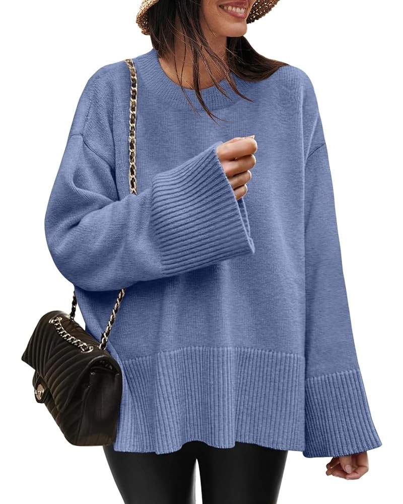 Women's 2023 Fall Winter Oversized Long Sleeve Crew Neck Knit Casual Loose Pullover Sweater Top Blue $23.76 Sweaters