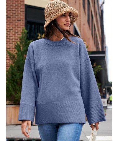 Women's 2023 Fall Winter Oversized Long Sleeve Crew Neck Knit Casual Loose Pullover Sweater Top Blue $23.76 Sweaters
