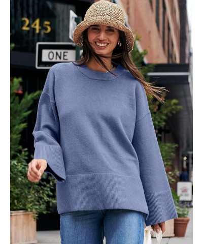Women's 2023 Fall Winter Oversized Long Sleeve Crew Neck Knit Casual Loose Pullover Sweater Top Blue $23.76 Sweaters