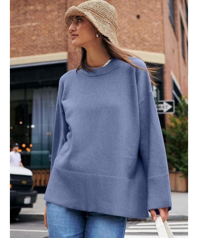 Women's 2023 Fall Winter Oversized Long Sleeve Crew Neck Knit Casual Loose Pullover Sweater Top Blue $23.76 Sweaters