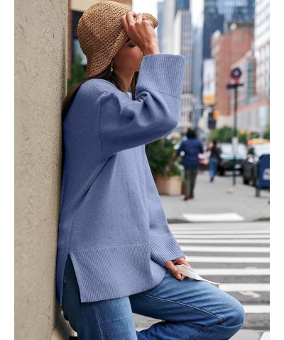 Women's 2023 Fall Winter Oversized Long Sleeve Crew Neck Knit Casual Loose Pullover Sweater Top Blue $23.76 Sweaters