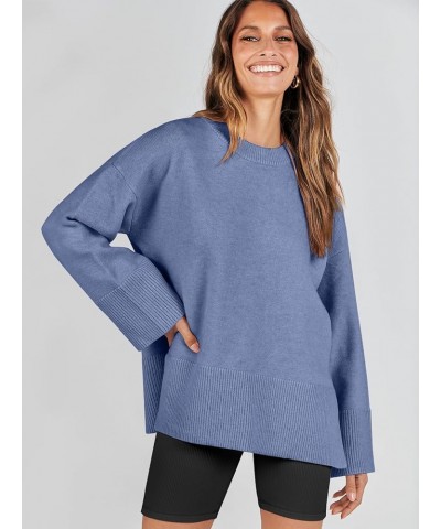 Women's 2023 Fall Winter Oversized Long Sleeve Crew Neck Knit Casual Loose Pullover Sweater Top Blue $23.76 Sweaters