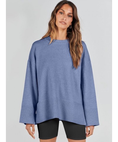 Women's 2023 Fall Winter Oversized Long Sleeve Crew Neck Knit Casual Loose Pullover Sweater Top Blue $23.76 Sweaters