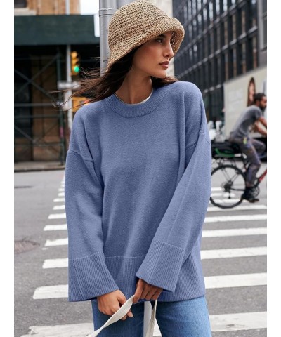 Women's 2023 Fall Winter Oversized Long Sleeve Crew Neck Knit Casual Loose Pullover Sweater Top Blue $23.76 Sweaters