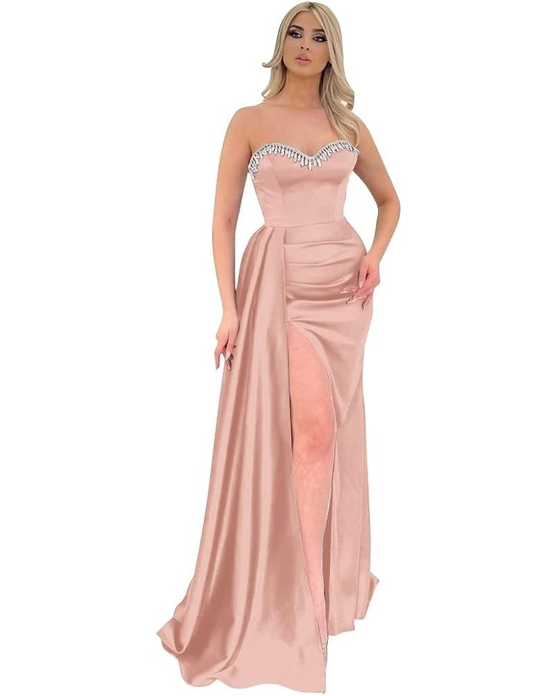 Beaded Black Prom Dresses 2024 Long Satin Ball Gown for Women Formal Mermaid Evening Gowns Blush $40.32 Dresses