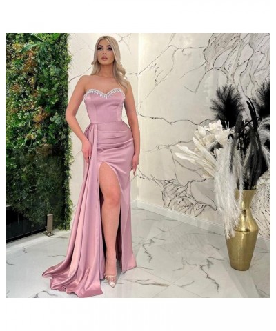 Beaded Black Prom Dresses 2024 Long Satin Ball Gown for Women Formal Mermaid Evening Gowns Blush $40.32 Dresses