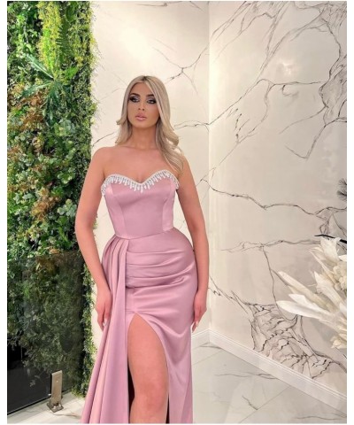 Beaded Black Prom Dresses 2024 Long Satin Ball Gown for Women Formal Mermaid Evening Gowns Blush $40.32 Dresses
