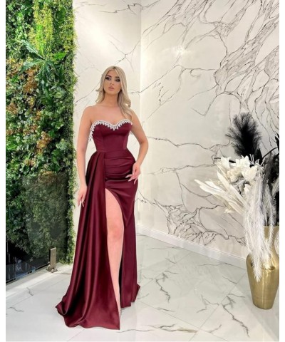 Beaded Black Prom Dresses 2024 Long Satin Ball Gown for Women Formal Mermaid Evening Gowns Blush $40.32 Dresses